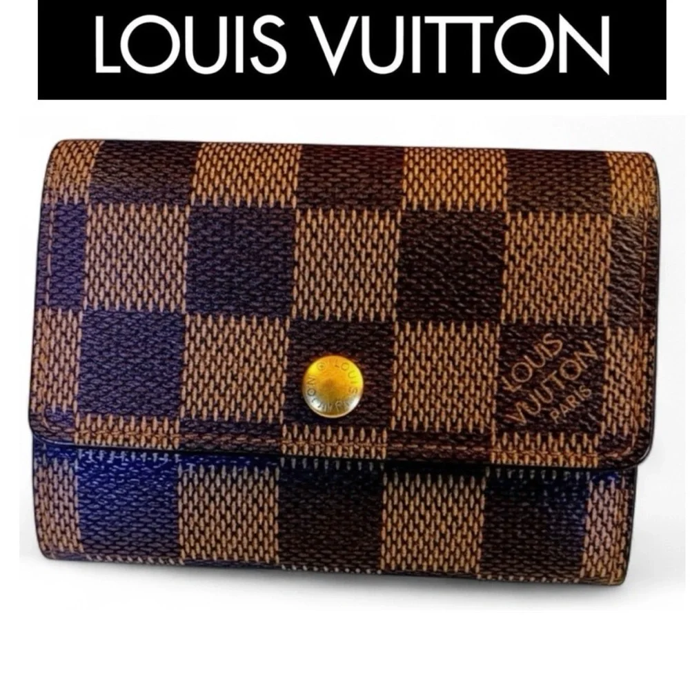 LOUIS VUITTON Damier Ebene Canvas Tri-Fold Wallet w/Box & Dust Bag, EUC